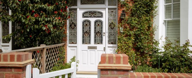 British Red Brick House Front Door With Front Garden