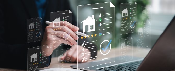 Laptop with digital house icons